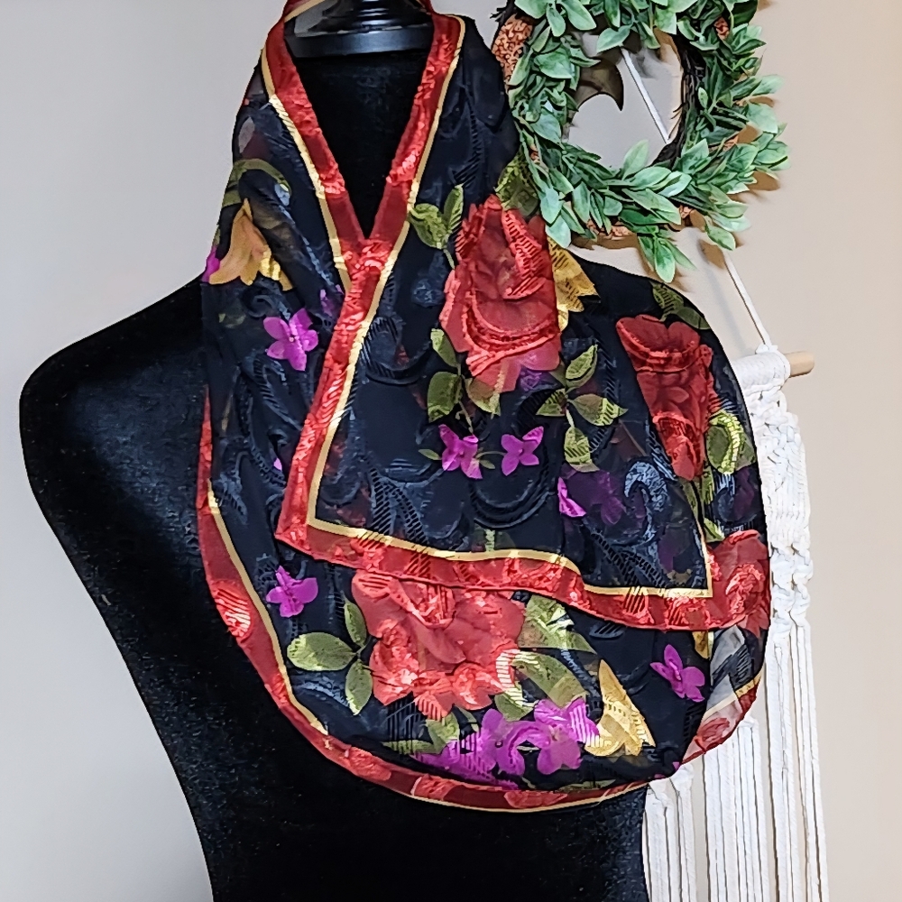 Vintage Liz Claiborne First Issue Sheer Floral Scarf - Picture 3 of 6